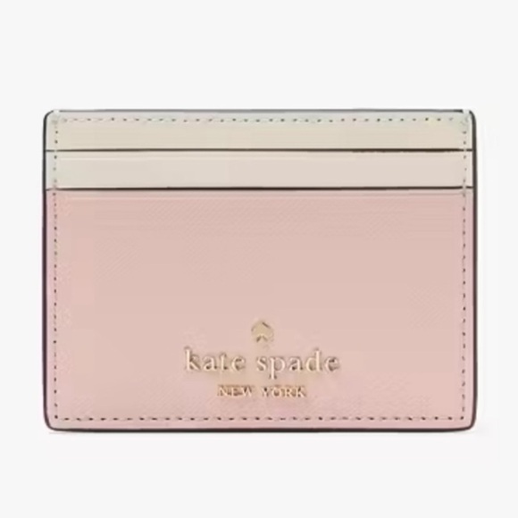 Kate Spade NWT Madison Pink cream slim Card Holder new in factory wrap